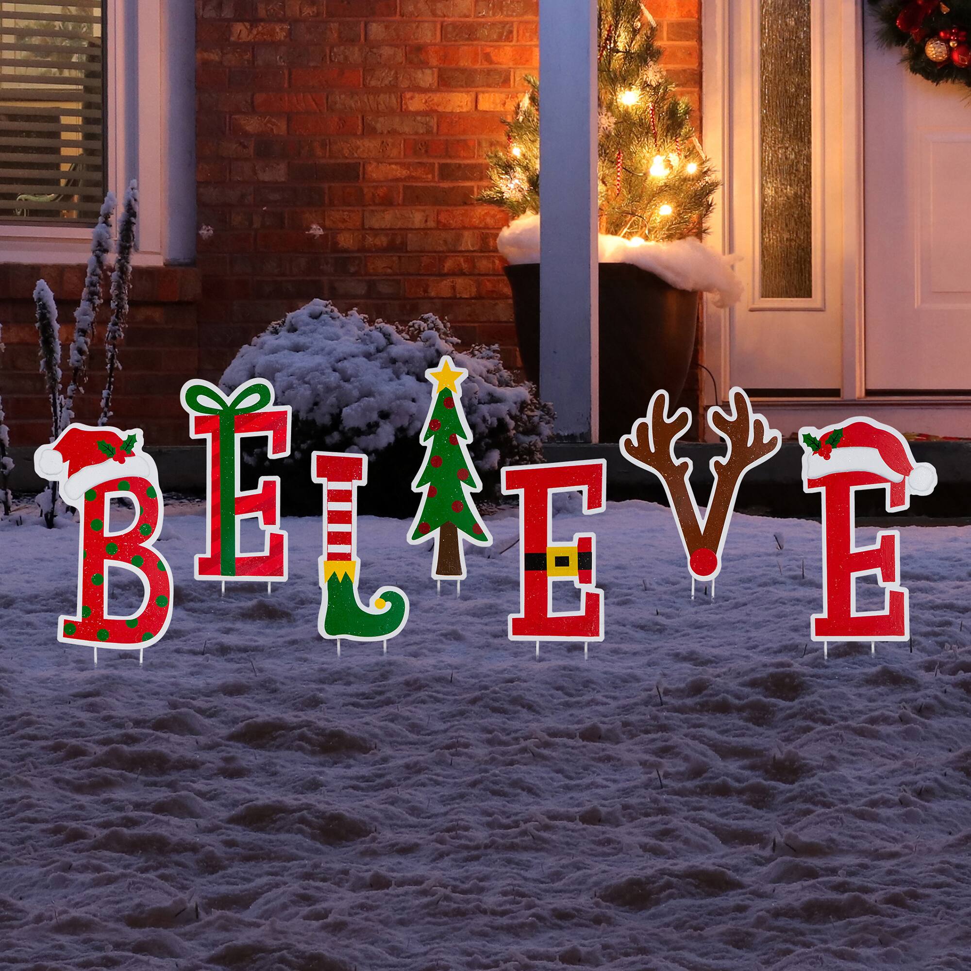 Glitzhome® 23" Metal Believe Yard Stake Set